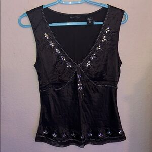 Vtg Y2K New York & Company 100 % silk size S with gems color dark brown